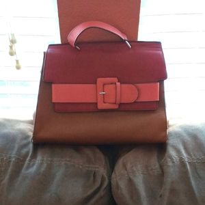Christian LaCroix brown, pink and maroon handbag